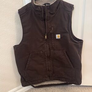 Carhartt Men’s Medium Brown Duck Washed Sherpa Lined Vest